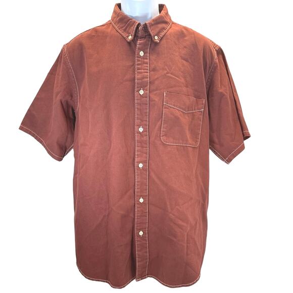 Cotton Twill Brown Short Sleeve Button Up men sz M - Picture 1 of 8